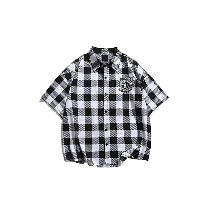 Men’s Black and White Checkered Short Sleeve Shirt