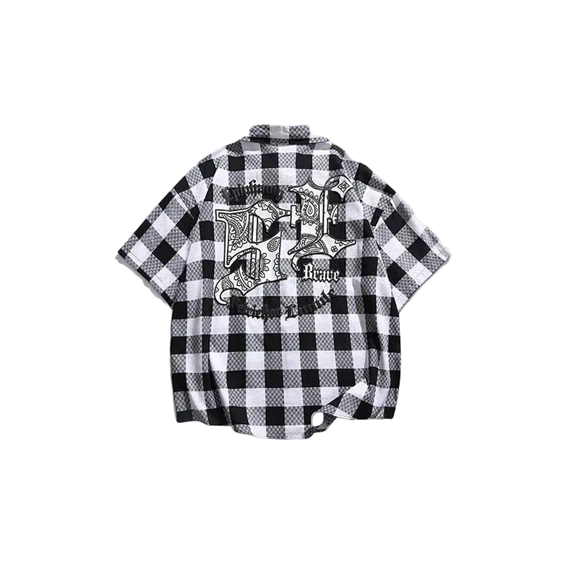 Men’s Black and White Checkered Short Sleeve Shirt