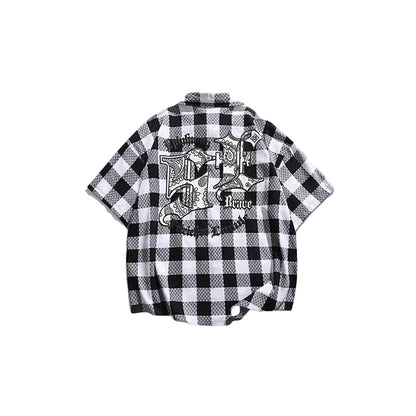 Men’s Black and White Checkered Short Sleeve Shirt