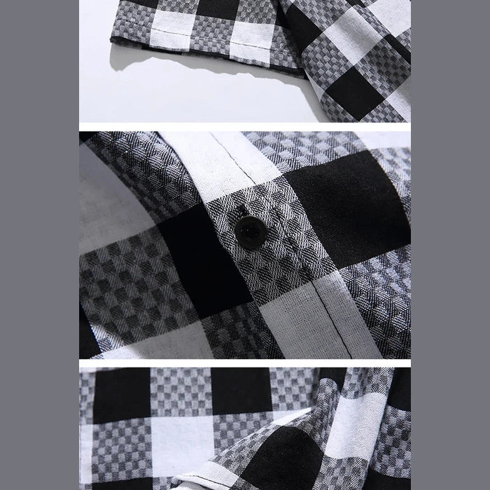 Men’s Black and White Checkered Short Sleeve Shirt