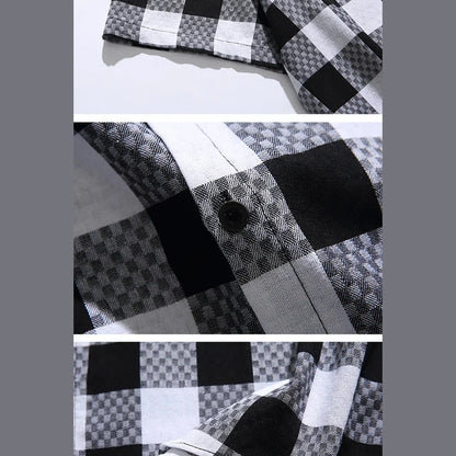 Men’s Black and White Checkered Short Sleeve Shirt