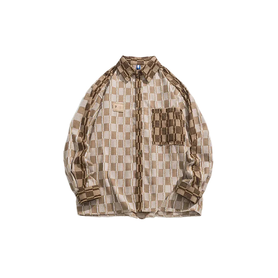 Men’s Khaki and Cream Long Sleeve Shirt