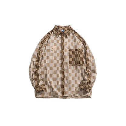 Men’s Khaki and Cream Long Sleeve Shirt