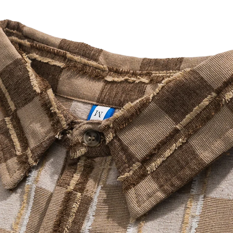 Men’s Khaki and Cream Long Sleeve Shirt