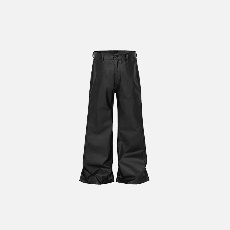 Men's Solid Black Synthetic Leather Wide-Leg Pants - High-Sheen Relaxed Trousers