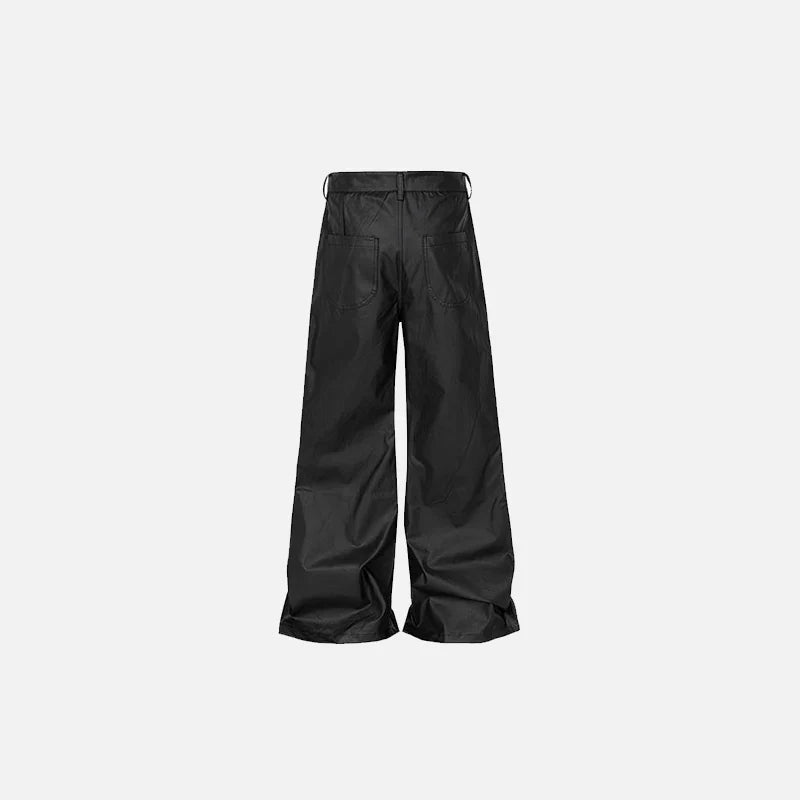 Men's Solid Black Synthetic Leather Wide-Leg Pants - High-Sheen Relaxed Trousers