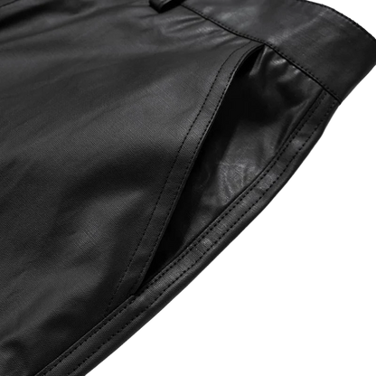 Men's Solid Black Synthetic Leather Wide-Leg Pants - High-Sheen Relaxed Trousers